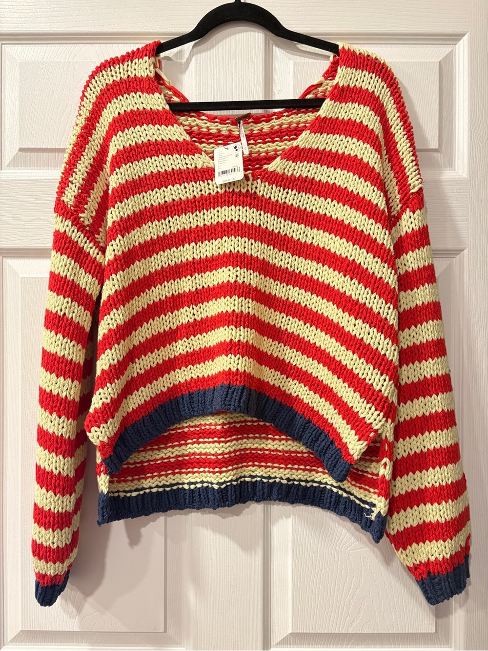 Free People Portland Striped Cotton Pullover Red Sweater - Picture 2 of 5
